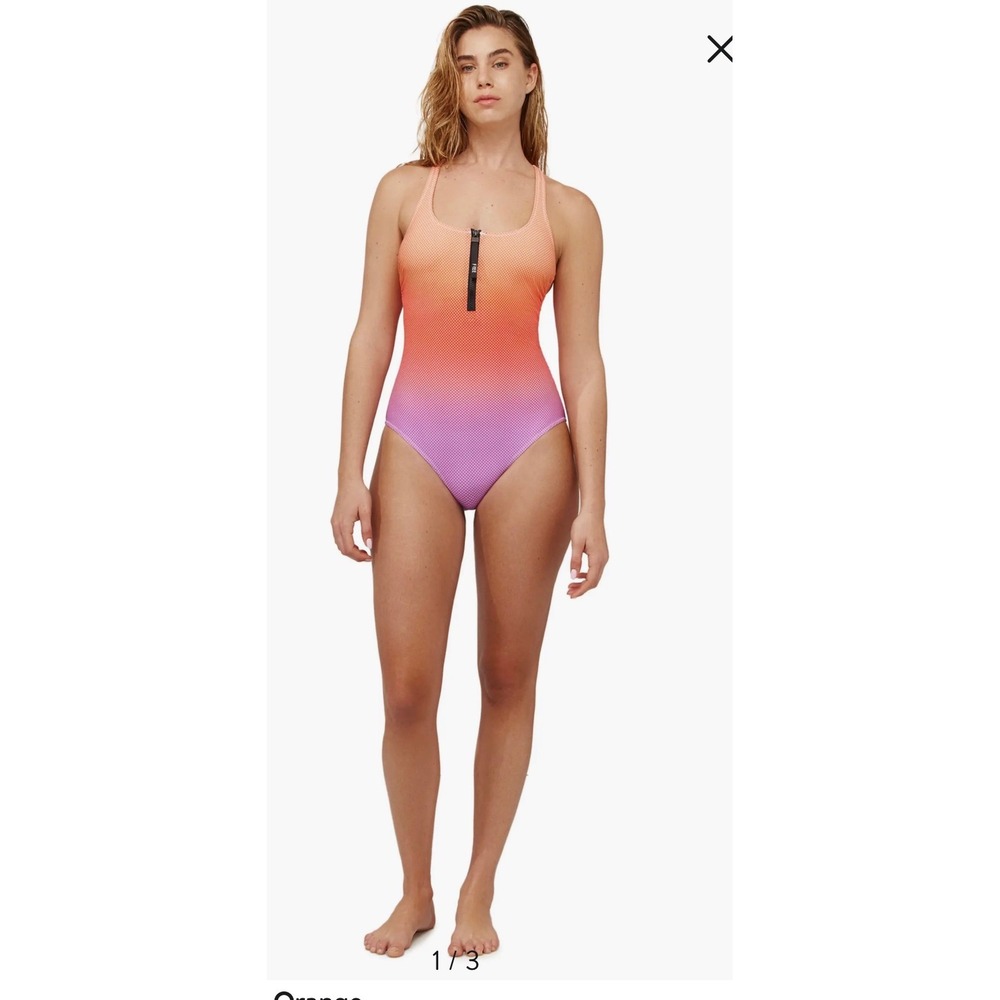 Free Sport by Gottex Womens Ombre Front Zip One Piece Swimsuit Orange Purple 6